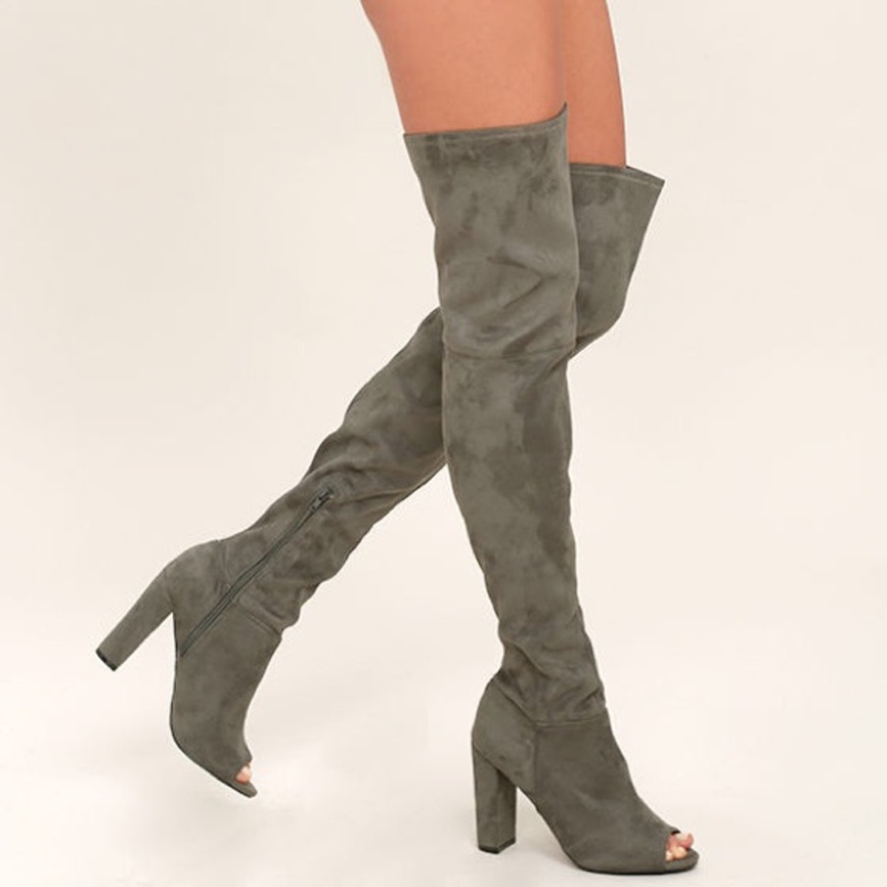 Over the knee suede peep toe boots!